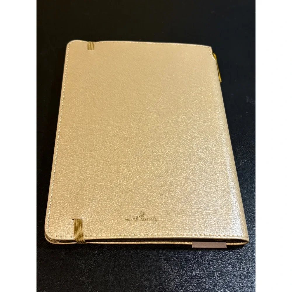 Hallmark Gold Faux Leather Notebook with Pen Metallic Journal‎ Elastic Closure